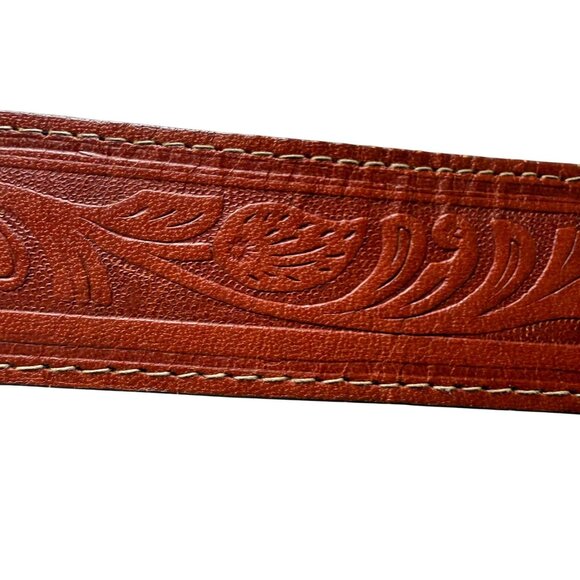 Haberdas Brown Tooled Leather Belt With Silver-Tone Buckle S/M - Picture 5 of 9